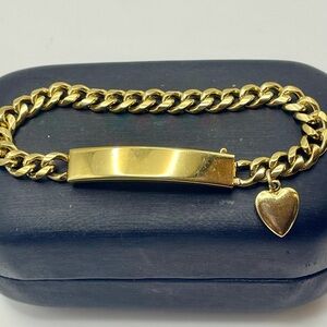 Vintage Speidel Gold Plated Miami Curb Link ID Bracelet w/Heart Charm. Size 6.5